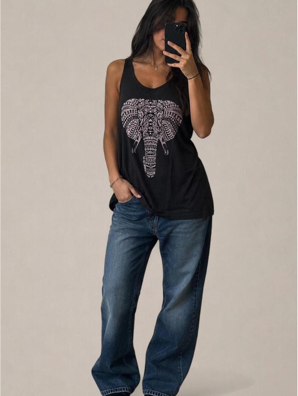 Bobbie Brooks Elephant Graphic Tank Top L